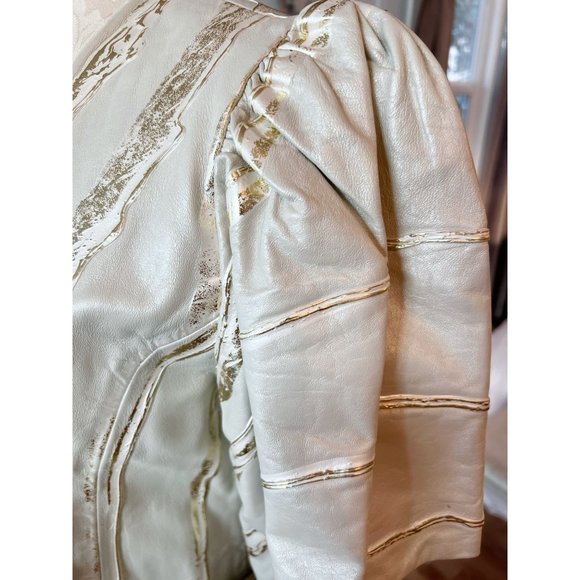 1980’s Med/Large Terry And Toni Designer Cream And Gold Leather Jacket Plus - Picture 4 of 11